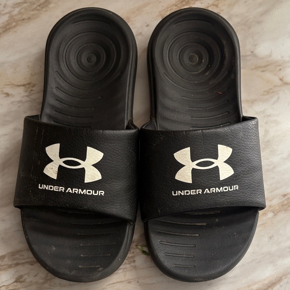 Under Armour Black Slides with White Logo